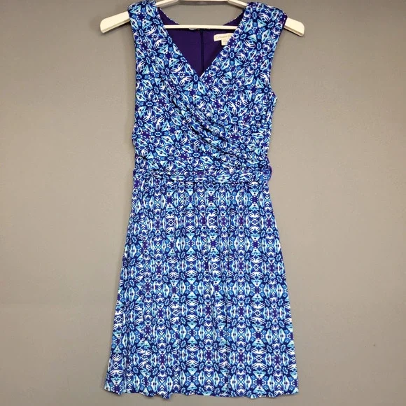 Coldwater Creek Dress Womens 6 Blue Purple Floral Sleeveless V Neck Ruched Wrap - Picture 2 of 16